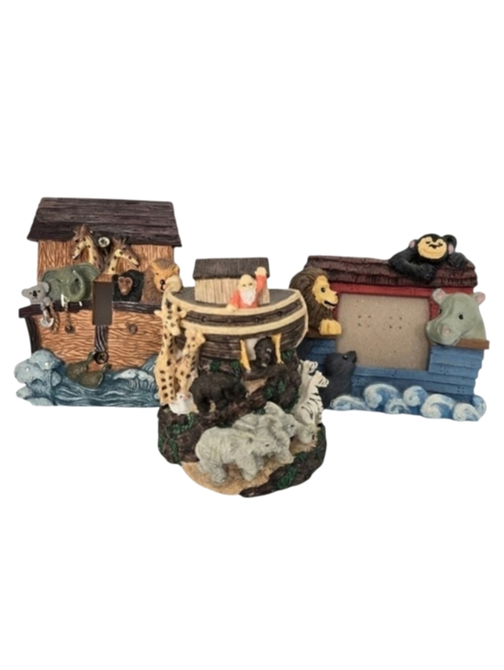 Noah's‎ Ark Baby Nursery Decor Lot- Photo Frame, Light Switch Plate & Figurine